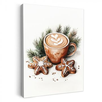 Canvas schilderij - Koffie - Koek - Winter - Art - Kerst