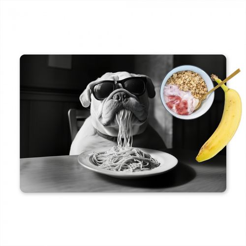 Placemat vinyl - Hond - Bulldog - Pasta - Bril - Stoer - Dieren