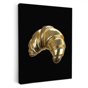 Canvas schilderij - Croissant - Brood - Goud - Zwart