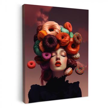 Canvas schilderij - Vrouw - Donuts - Kleurrijk