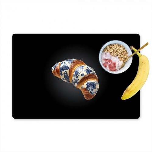Placemat vinyl - Croissant - Bloemenpatroon - Delftsblauw