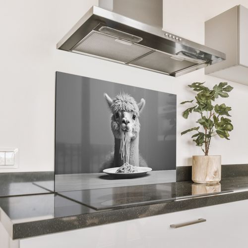 Spatscherm Aluminium - Alpaca - Pasta - Zwart - Wit - Grappig - Dieren