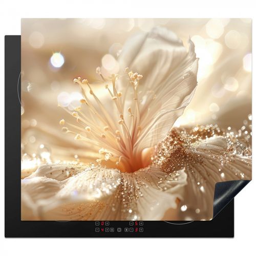 Inductie beschermer - Bloem - Wit - Glitter - Goud - Modern