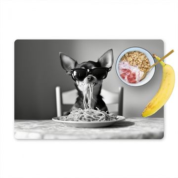 Placemat vinyl - Chihuahua - Hond - Zonnebril - Humoristisch - Zwart - Wit - Spaghetti