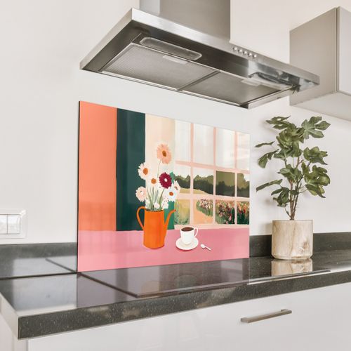 Spatscherm Aluminium - Bloemen - Koffie - Raam