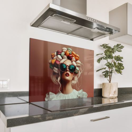 Spatscherm Aluminium - Vrouw - Macarons - Bril