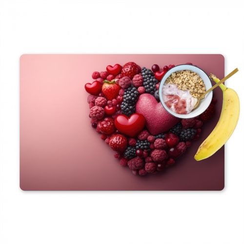 Placemat vinyl - Fruit - Hartjes - Aardbeien - Frambozen - Bosbessen