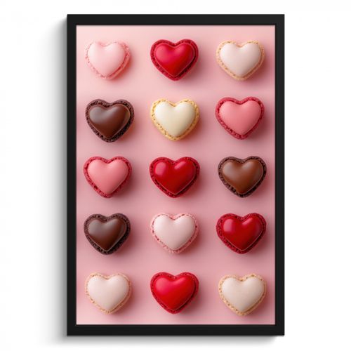Poster met lijst - Macarons - Hartjes - Kleurrijk - Roze