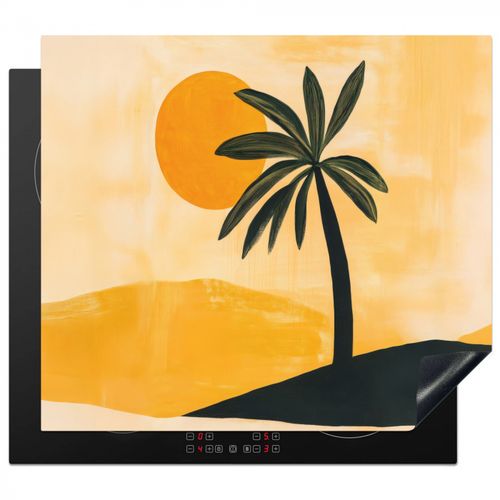 Illustratie - Palmboom - Zon - Heuvels