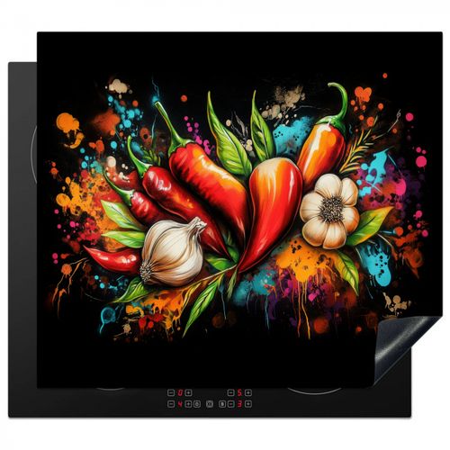 Inductie beschermer - Groente - Peper - Knoflook - Graffiti - Verf - Kleurrijk