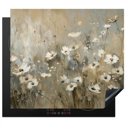 Inductie beschermer - Bloemen - Wit - Natuur - Grijs - Modern