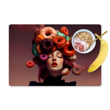 Placemat vinyl - Vrouw - Donuts - Kleurrijk