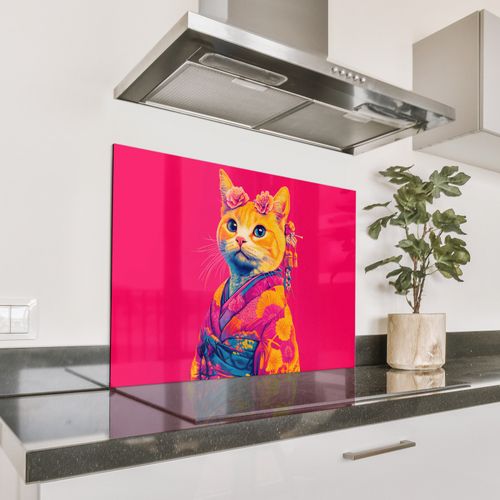 Spatscherm Aluminium - Kat - Kimono - Bloemen - Roze