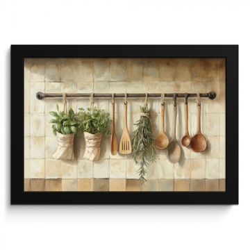Poster met lijst - Hout - Keukengerei - Stilleven - Tegels