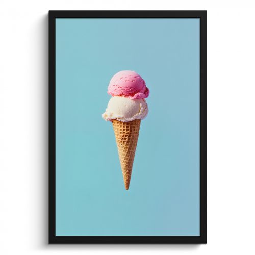 Poster met lijst - Bolletjes - Schepijs - Hoorntje - Blauw