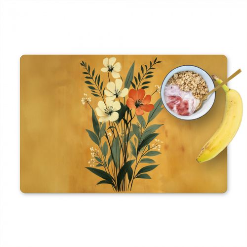 Placemat vinyl - Bladeren - Boeket - Bloemen - Geel