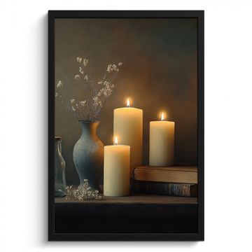 Poster met lijst - Kaarsen - Stilleven - Rustiek - Boeken