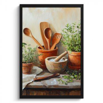 Poster met lijst - Potten - Kruiden - Hout