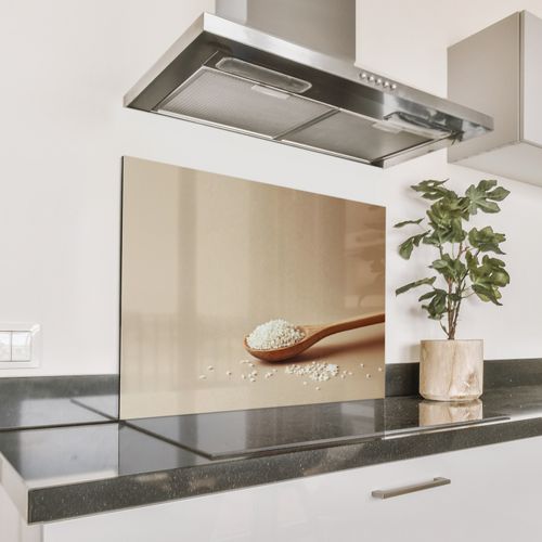 Spatscherm Aluminium - Lepel - Rijst - Hout - Beige