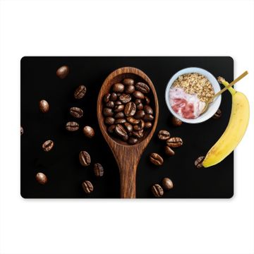Placemat vinyl - Hout - Zwart - Koffiebonen