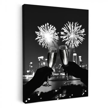 Canvas schilderij - Vuurwerk - Proosten - Skyline - Champagne