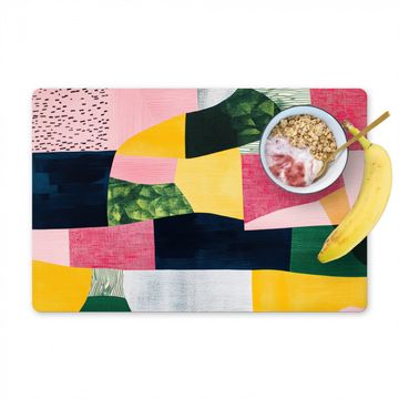 Placemat vinyl - Abstract - Roze - Lappen - Vormen - Geel