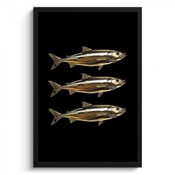 Poster met lijst - Vissen - Goud - Zwart