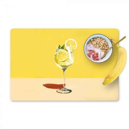 Placemat vinyl - Wijnglas - Citroen - Geel - Minimalistisch