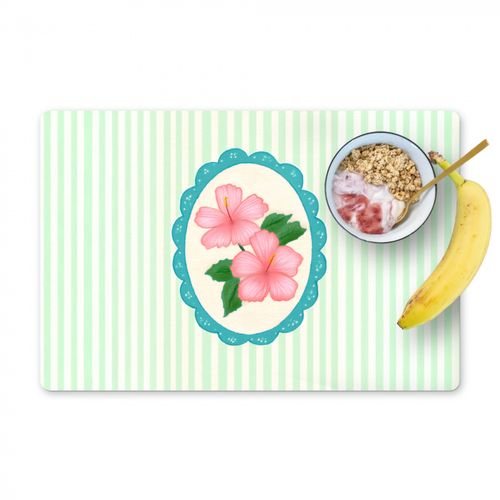 Placemat vinyl - Bloemen - Ovaal - Strepen - Groen