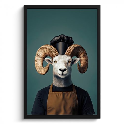Poster met lijst - Geit - Hoorns - Kokskleding