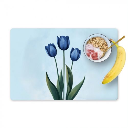 Placemat vinyl - Tulpen - Blauw - Bladeren