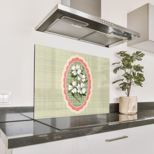 Spatscherm Aluminium - Bloemen - Illustratie - Geruit - Groen