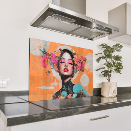 Spatscherm Aluminium - Portret - Vrouw - Abstract - Bloemen