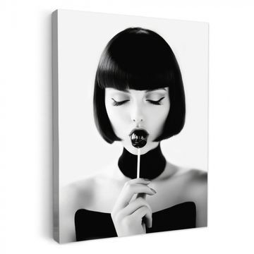 Canvas schilderij - Vrouw - Lolly - Zwart - Wit