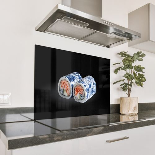 Spatscherm Aluminium - Sushi - Delfts blauw - Rijst - Vis - Elegant