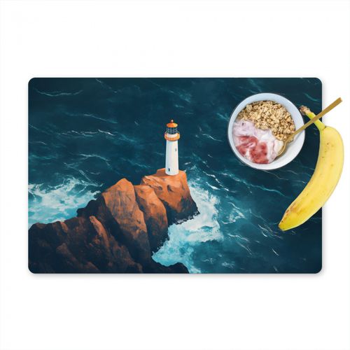 Placemat vinyl - Vuurtoren - Rots - Zee - Golven