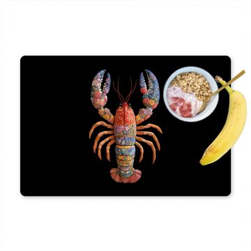 Placemat vinyl - Kreeft - Borduur - Kleurrijk - Bloemen