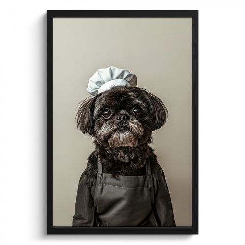 Poster met lijst - Kokskleding - Zwart - Hondje