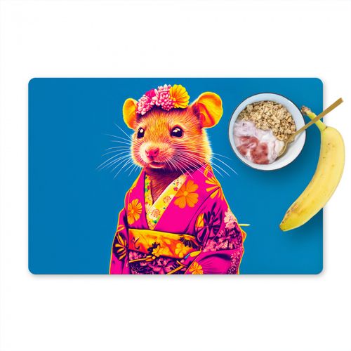 Placemat vinyl - Muis - Kimono - Bloemen - Blauw