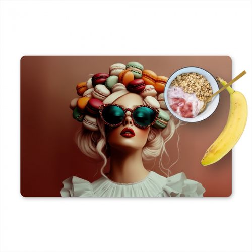 Placemat vinyl - Vrouw - Macarons - Bril