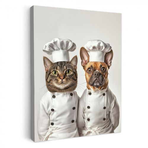 Canvas schilderij - Kat - Hond - Kokskleding