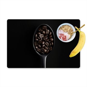 Placemat vinyl - Koffiebonen - Lepel - Zwart