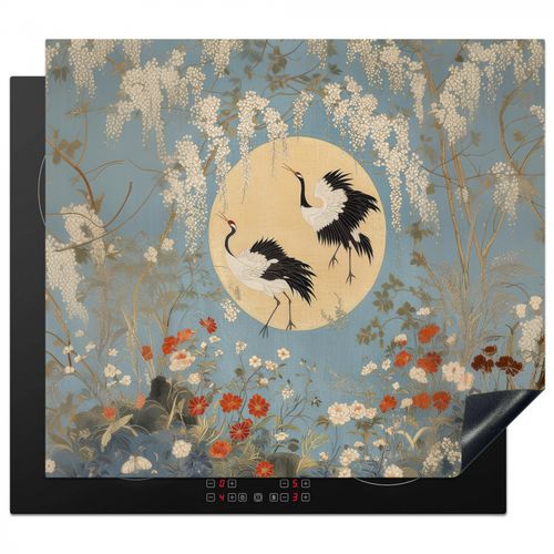 Inductie beschermer - Kraanvogels - Maan - Bloemen - Blauw
