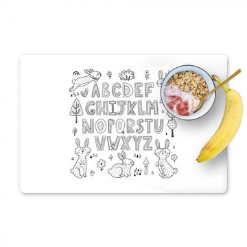Placemat vinyl - Illustratie alfabet met konijnen zwart-wit