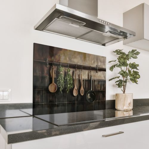 Spatscherm Aluminium - Keukengerei - Rustiek - Tegels - Kruiden