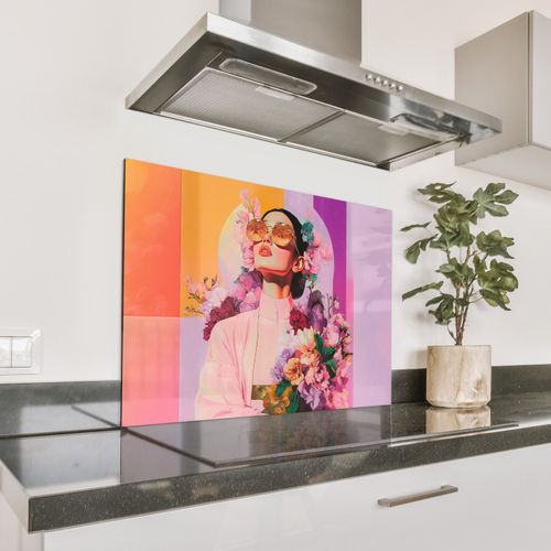 Spatscherm Aluminium - Portret - Vrouw - Abstract - Bloemen