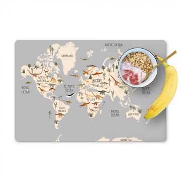 Placemat vinyl - Wereldkaart - Kinderkamer - Dinosauriërs - Jongens - Meisjes - Kinderen