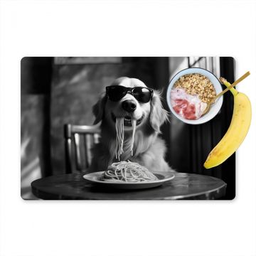 Placemat vinyl - Golden Retriever - Hond - Vrolijk -  Bord spaghetti - Zwart - wit