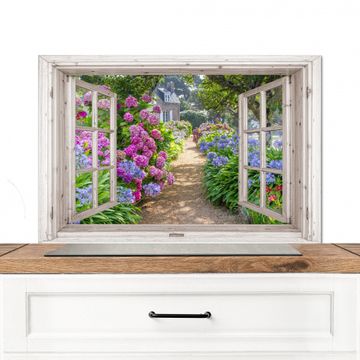 Spatscherm Aluminium - Landhuis omlijst door Hortensia's