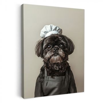 Canvas schilderij - Kokskleding - Zwart - Hondje